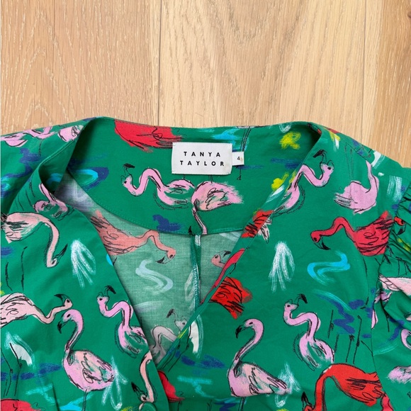 Tanya Taylor Green Flamingo Print Dress - Picture 3 of 3